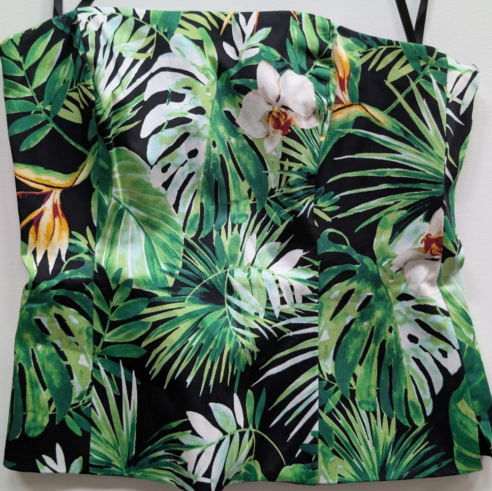 White House Black Market Black and Green Tropical Skirt